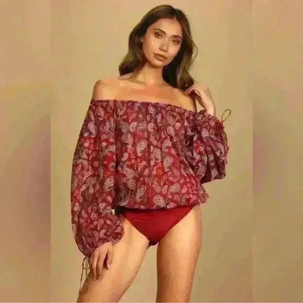 NWT FREE PEOPLE Paisley Off Shoulder Bodysuit SZ: L - Picture 1 of 6